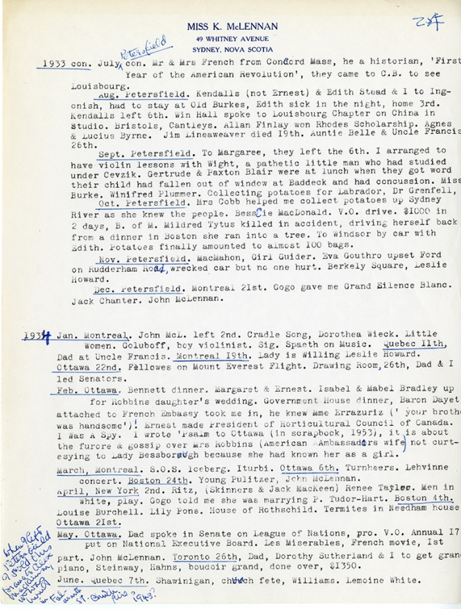 Katharine McLennan's Diary